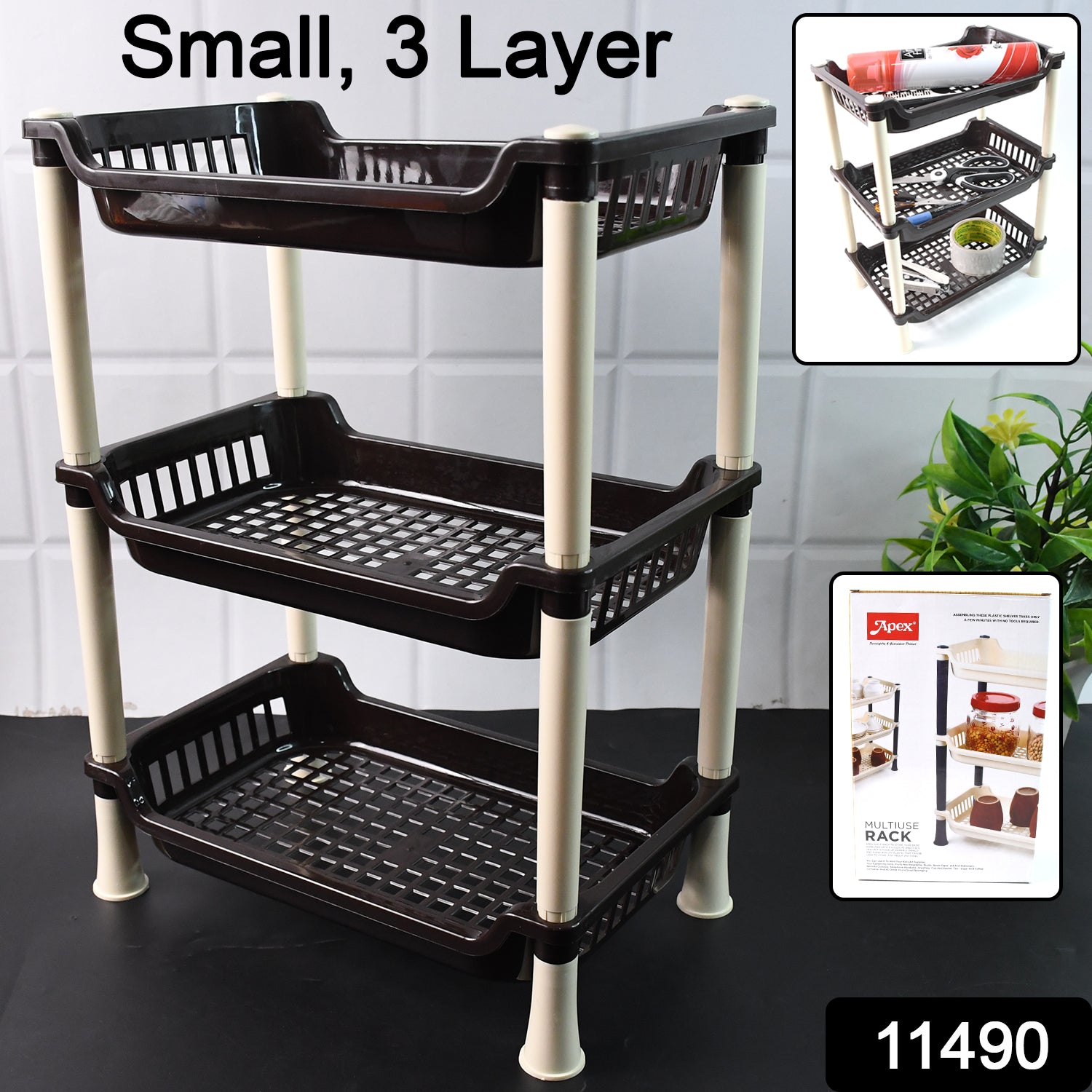 Apex Small Multiuse Plastic Storage Rack Organizer 3-tier Apex Small Multiuse Plastic Storage Rack Organizer 3-tier